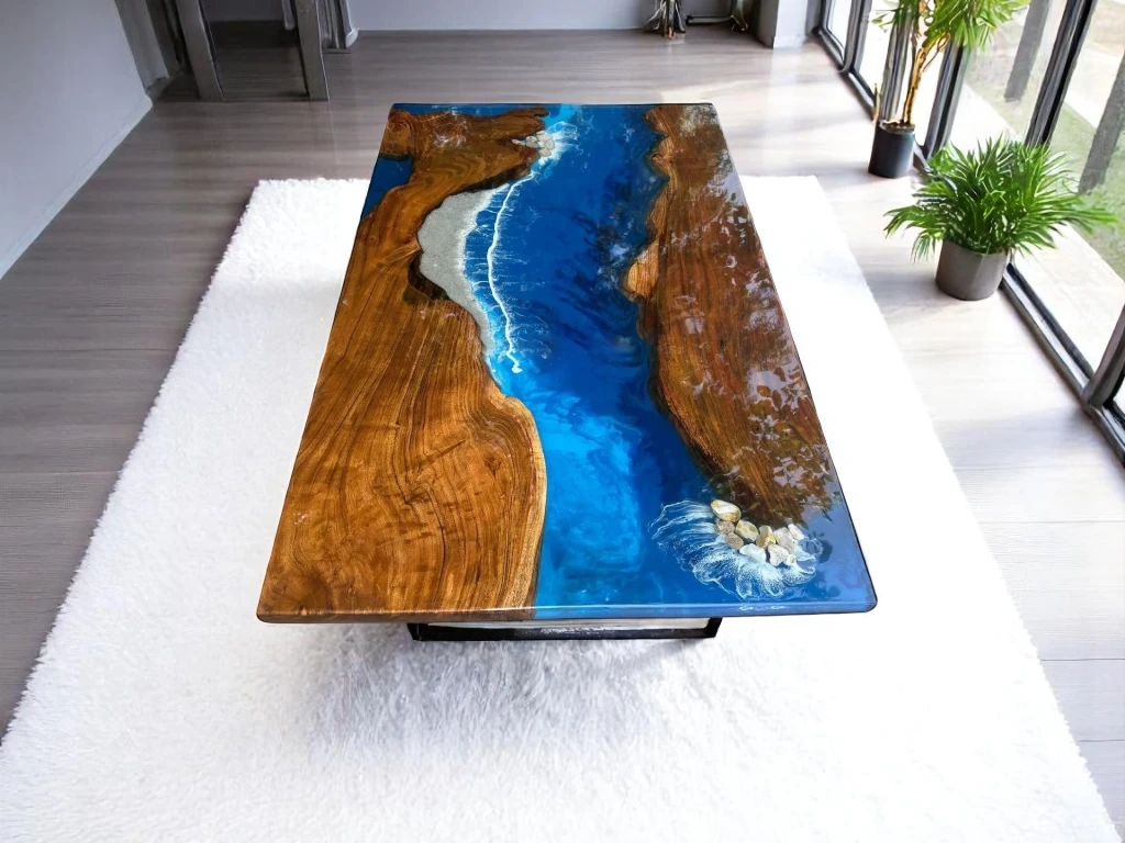 Best Wood Epoxy Ocean Waves Dining Table :  Home Interior